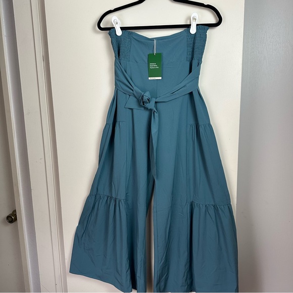 Halara Blue Hi/Waisted Shirred Tie‎ Front Back Wide Leg Palazzo-Like Pants NWT M - Picture 4 of 16